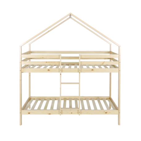 Lit enfant superposé cabane 90 x 190 cm pin naturel sommier à lattes inclus - roya Naturel 4 - vertbaudet enfant 