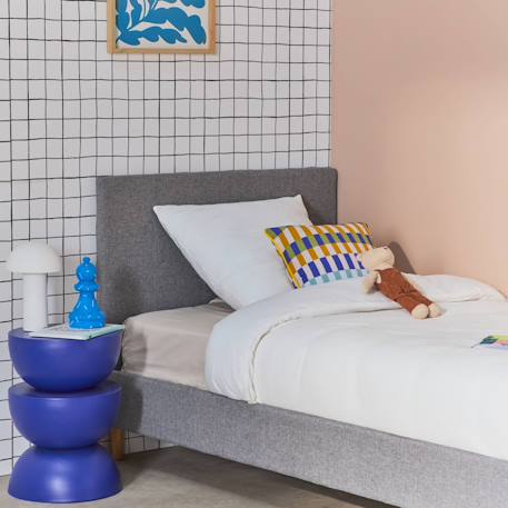 Lit avec sommier à lattes et tête de lit, finition tissu, l202 x p96 x h88cm Beige+Gris clair 9 - vertbaudet enfant 