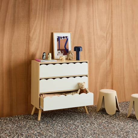 Commode enfant décor bois 3 tiroirs, pieds bois de pin - 80 x 30 x 79 cm - azur Blanc+Naturel+Rose+Vert 6 - vertbaudet enfant 