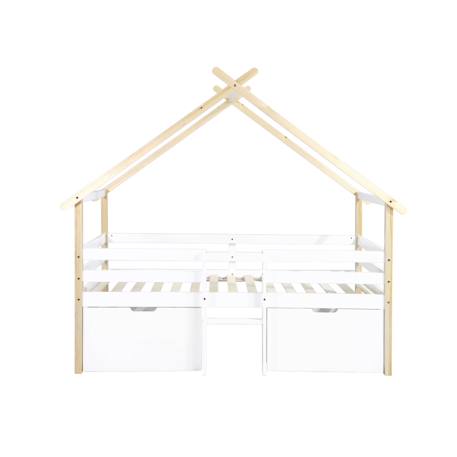 Lit cabane enfant 90 x 190 cm bois de pin blanc sommier à lattes inclus et 2 tiroirs - sienna Blanc 6 - vertbaudet enfant 