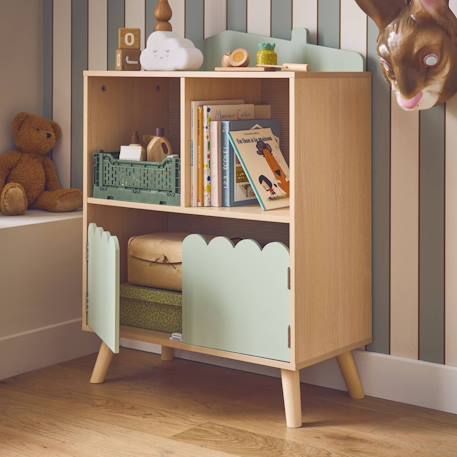 Bibliothèque enfant 2 étagères 2 portes Blanc+Rose+Vert 16 - vertbaudet enfant 