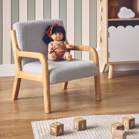 Fauteuil scandinave enfant bois d'hévéa et bouclette Lorens kids. Beige+Gris souris+Marron 10 - vertbaudet enfant 