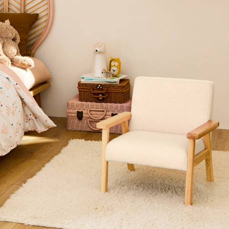Fauteuil scandinave en bouclette et bois enfant isak l 47 x p 43,5 x h 50cm Blanc+Moutarde+Taupe+Terracotta 3 - vertbaudet enfant 