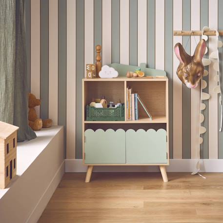 Bibliothèque enfant 2 étagères 2 portes Blanc+Rose+Vert 15 - vertbaudet enfant 