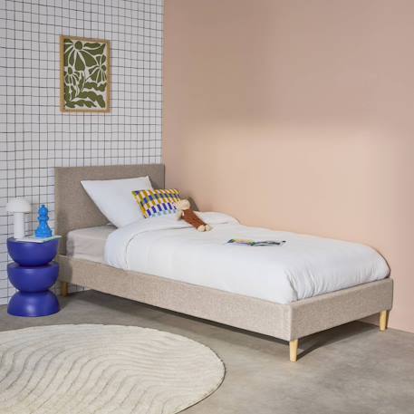 Lit avec sommier à lattes et tête de lit, finition tissu, l202 x p96 x h88cm Beige+Gris clair 4 - vertbaudet enfant 