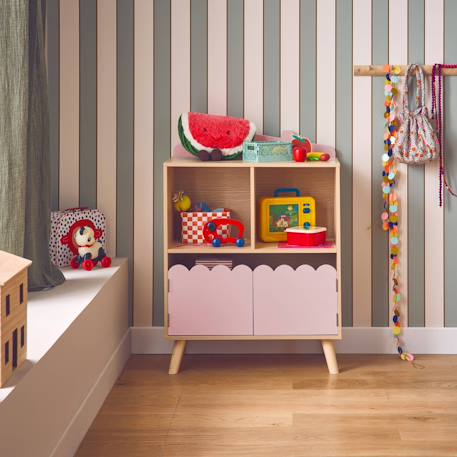 Bibliothèque enfant 2 étagères 2 portes Blanc+Rose+Vert 9 - vertbaudet enfant 