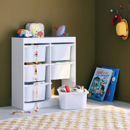 Meuble de rangement enfant 6 bacs de rangement en plastique Blanc+Naturel 3 - vertbaudet enfant 