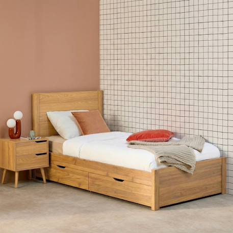 Lit avec sommier à lattes et tête de lit  + 4 tiroirs décor bois - nepal Naturel+Noyer 3 - vertbaudet enfant 
