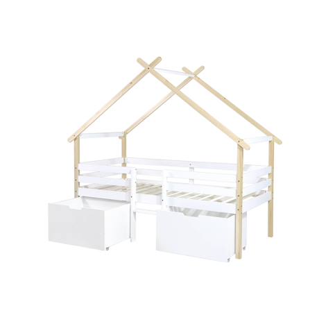 Lit cabane enfant 90 x 190 cm bois de pin blanc sommier à lattes inclus et 2 tiroirs - sienna Blanc 5 - vertbaudet enfant 
