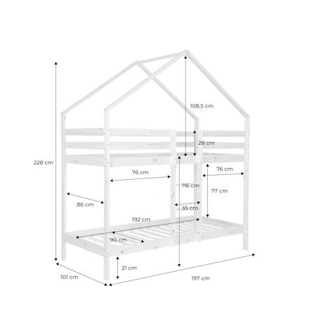 Lit enfant superposé cabane 90 x 190 cm pin naturel sommier à lattes inclus - roya Naturel 6 - vertbaudet enfant 