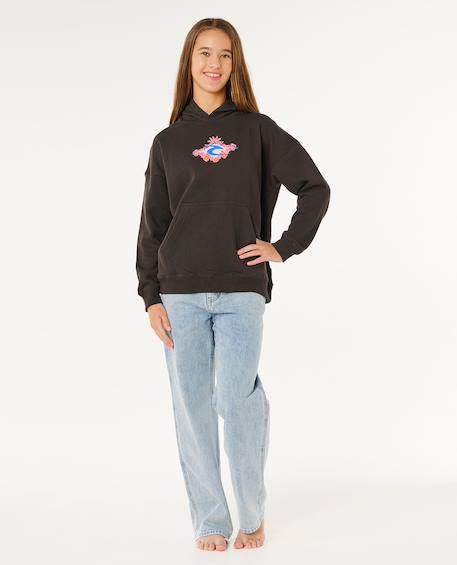Sweat à capuche sunshine squad   fille Noir délavé 4 - vertbaudet enfant 