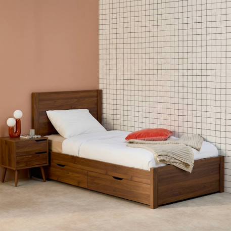 Lit avec sommier à lattes et tête de lit  + 4 tiroirs décor bois - nepal Naturel+Noyer 9 - vertbaudet enfant 