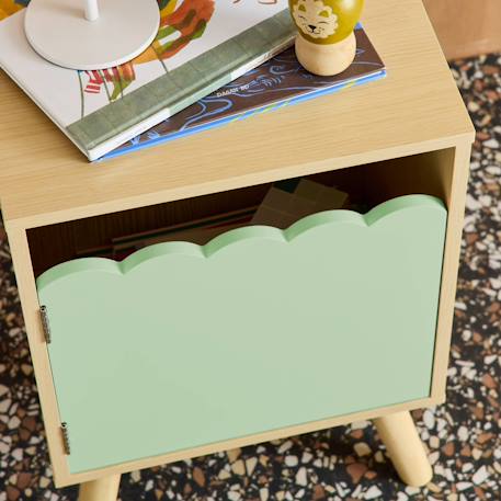 Table de chevet enfant décor bois 1 porte, pieds bois de pin - 34 x 23,5 x 52 cm  - azur Blanc+Naturel+Rose+Vert 24 - vertbaudet enfant 