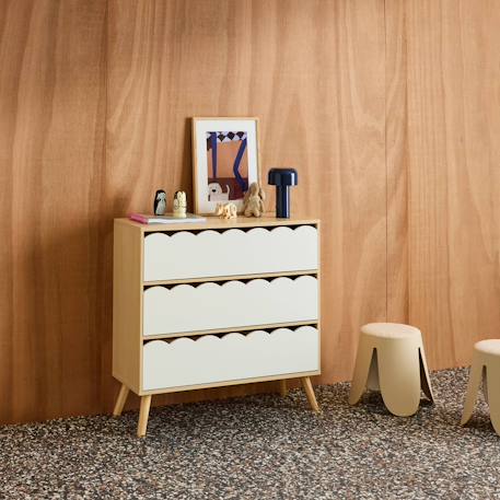 Commode enfant décor bois 3 tiroirs, pieds bois de pin - 80 x 30 x 79 cm - azur Blanc+Naturel+Rose+Vert 4 - vertbaudet enfant 