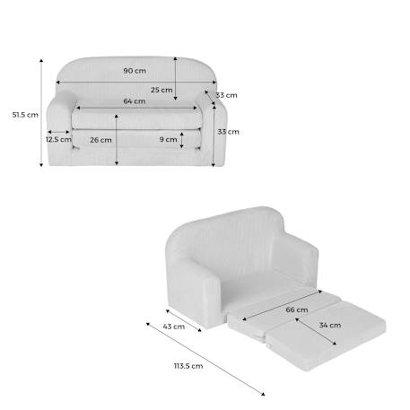 Canapé lit enfant en velours côtelé dépliable, l 90 x p 43 x h 51,5 cm Crème+Kaki 11 - vertbaudet enfant 