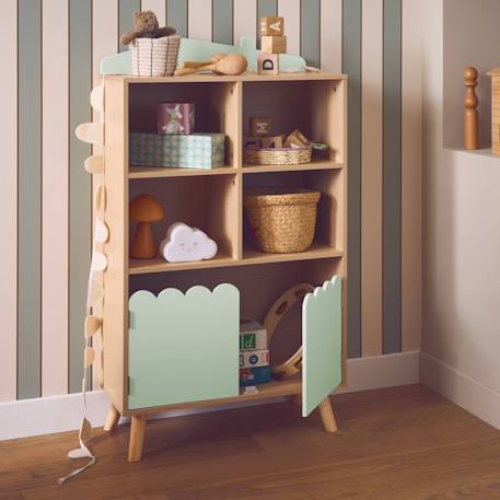 Bibliothèque enfant, 2 portes et 4 étagères Blanc+Naturel+Rose+Vert 22 - vertbaudet enfant 
