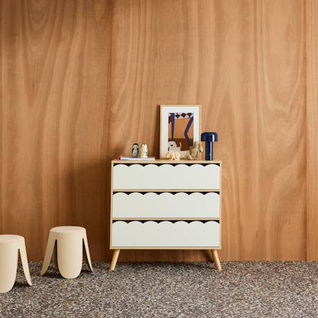 Commode enfant décor bois 3 tiroirs, pieds bois de pin - 80 x 30 x 79 cm - azur Blanc+Naturel+Rose+Vert 3 - vertbaudet enfant 