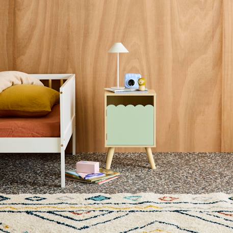 Table de chevet enfant décor bois 1 porte, pieds bois de pin - 34 x 23,5 x 52 cm  - azur Blanc+Naturel+Rose+Vert 21 - vertbaudet enfant 