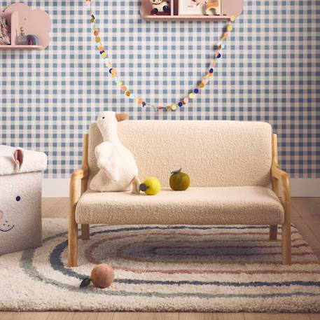 Banquette scandinave enfant en bois et tissu bouclette 2 places Beige 3 - vertbaudet enfant 