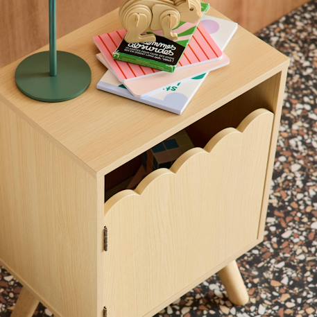 Table de chevet enfant décor bois 1 porte, pieds bois de pin - 34 x 23,5 x 52 cm  - azur Blanc+Naturel+Rose+Vert 12 - vertbaudet enfant 