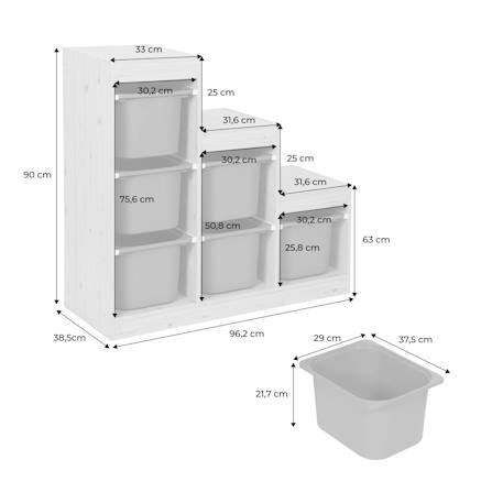 Meuble de rangement enfant escalier 6 bacs de rangement décor bois naturel - sora Beige+Vert de gris 5 - vertbaudet enfant 