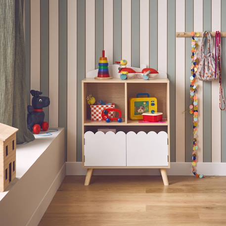 Bibliothèque enfant 2 étagères 2 portes Blanc+Rose+Vert 3 - vertbaudet enfant 