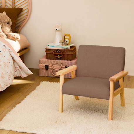 Fauteuil scandinave en bouclette et bois enfant isak l 47 x p 43,5 x h 50cm Blanc+Moutarde+Taupe+Terracotta 16 - vertbaudet enfant 