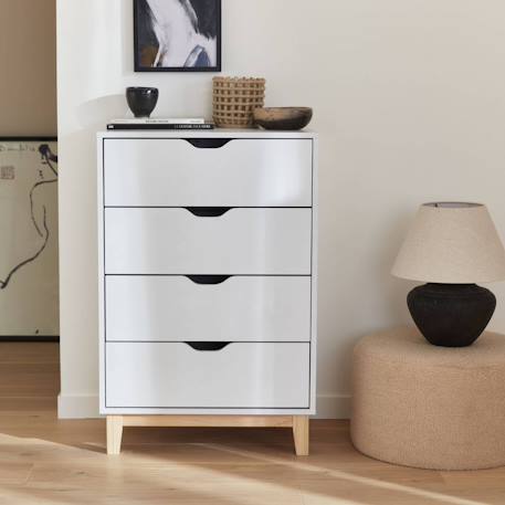 Commode blanche scandinave - floki - chiffonnier avec pieds en bois de sapin, 4 tiroirs, 60x40x90cm Blanc 6 - vertbaudet enfant 