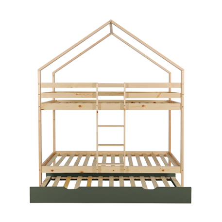 Lit enfant superposé cabane 90 x 190 cm pin naturel avec sommier et lit tiroir - roya Blanc+Vert 12 - vertbaudet enfant 