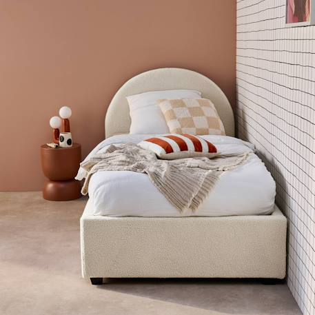 Lit coffre avec sommier à lattes et tête de lit, l206 x p104 x h102cm, finition bouclette Blanc+Kaki+Nude 3 - vertbaudet enfant 