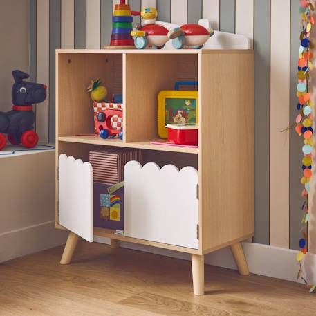 Bibliothèque enfant 2 étagères 2 portes Blanc+Rose+Vert 4 - vertbaudet enfant 