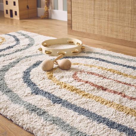 Tapis enfant arc-en-ciel, tapis intérieur crème et multicolore, poils longs shaggy Multicolore 3 - vertbaudet enfant 