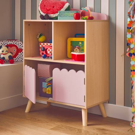 Bibliothèque enfant 2 étagères 2 portes Blanc+Rose+Vert 10 - vertbaudet enfant 