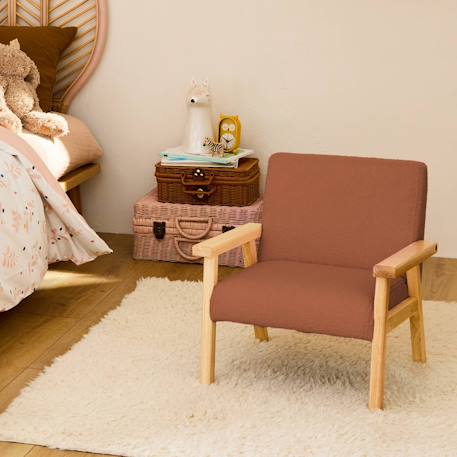 Fauteuil scandinave en bouclette et bois enfant isak l 47 x p 43,5 x h 50cm Blanc+Moutarde+Taupe+Terracotta 22 - vertbaudet enfant 