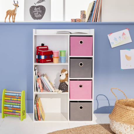 Meuble de rangement pour enfant, blanc - camille - avec 7 compartiments et 4 paniers Bleu+Rose 9 - vertbaudet enfant 