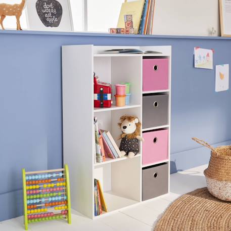 Meuble de rangement pour enfant, blanc - camille - avec 7 compartiments et 4 paniers Bleu+Rose 10 - vertbaudet enfant 