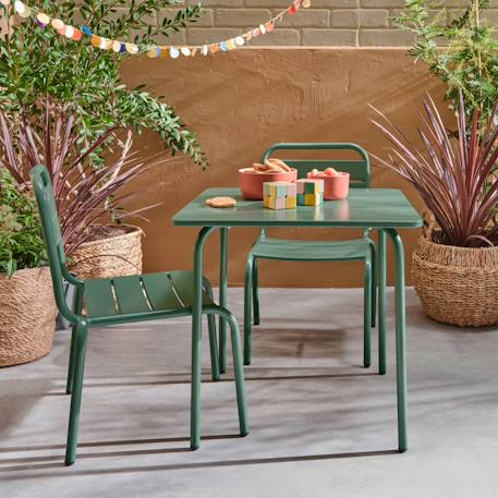 Salon de jardin enfant table et chaises métal anna - 2 places, 48x48cm Vert de gris 3 - vertbaudet enfant 