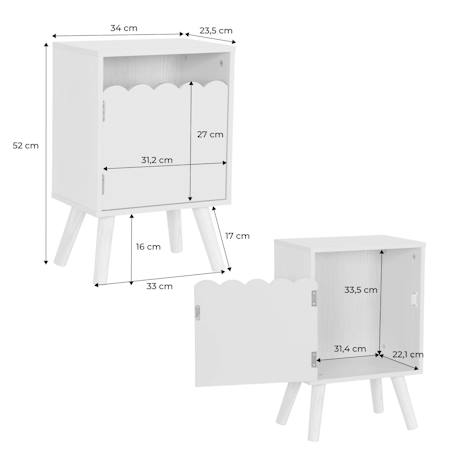 Table de chevet enfant décor bois 1 porte, pieds bois de pin - 34 x 23,5 x 52 cm  - azur Blanc+Naturel+Rose+Vert 17 - vertbaudet enfant 