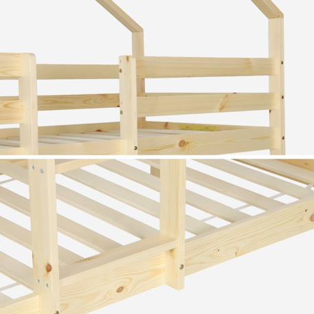 Lit enfant superposé cabane 90 x 190 cm pin naturel sommier à lattes inclus - roya Naturel 5 - vertbaudet enfant 