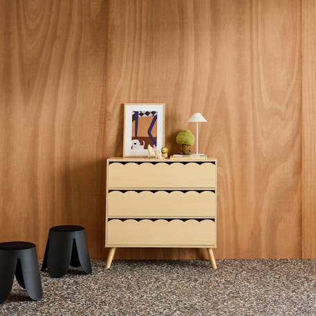 Commode enfant décor bois 3 tiroirs, pieds bois de pin - 80 x 30 x 79 cm - azur Naturel+Rose+Vert 3 - vertbaudet enfant 