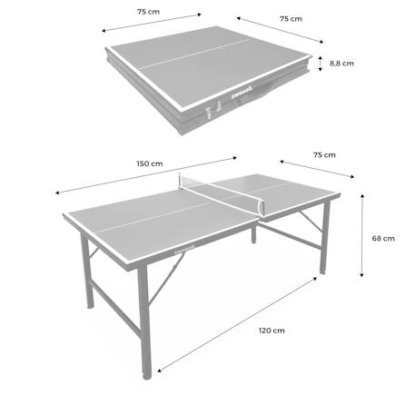 Mini table de ping pong pliable 150x75cm indoor, avec 4 raquettes et 6 balles, pour utilisation intérieure Bleu+Noir 11 - vertbaudet enfant 