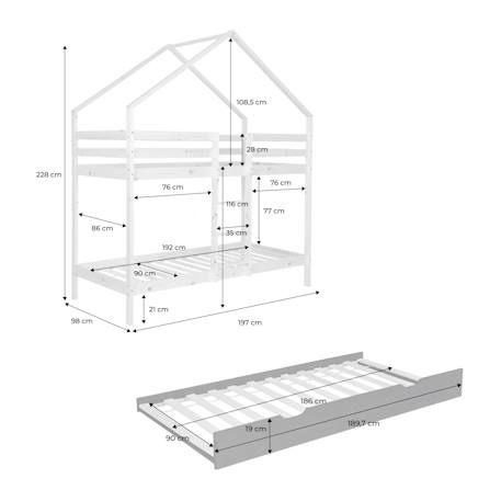 Lit enfant superposé cabane 90 x 190 cm pin naturel avec sommier et lit tiroir - roya Blanc+Vert 4 - vertbaudet enfant 