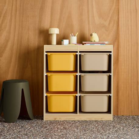 Sora - children's storage unit with 6 storage bins Moutarde+Vert olive 3 - vertbaudet enfant 