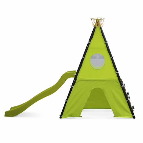 Portique avec balançoires, face à face, toboggan, panier de basket,mur d'escalade, tente Vert 3 - vertbaudet enfant 