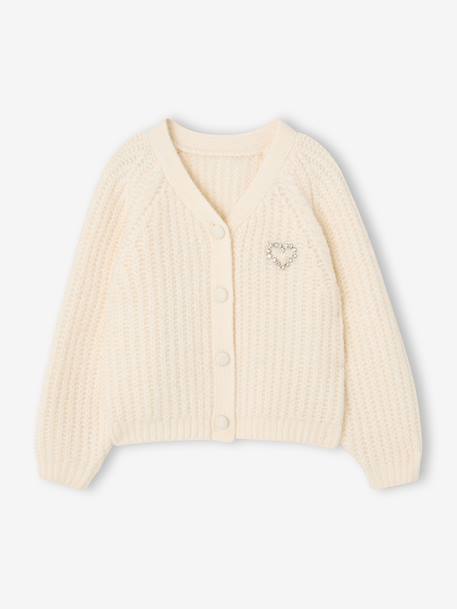 Gilet boutonné fille écru+vieux rose 1 - vertbaudet enfant 