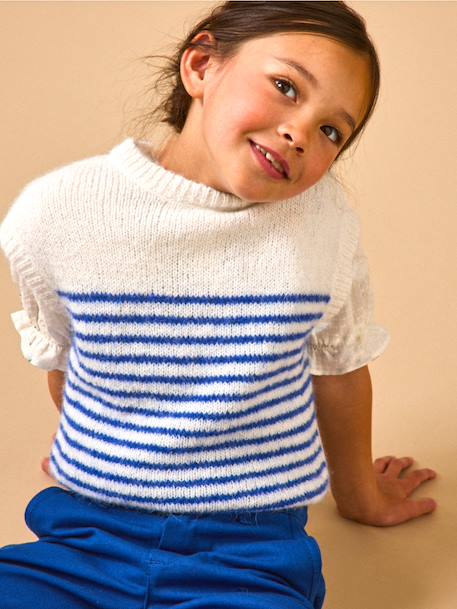 Pull rayé sans manches fille Rayure bleu/ecru 5 - vertbaudet enfant 