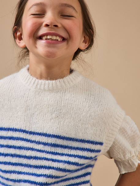 Pull rayé sans manches fille Rayure bleu/ecru 3 - vertbaudet enfant 