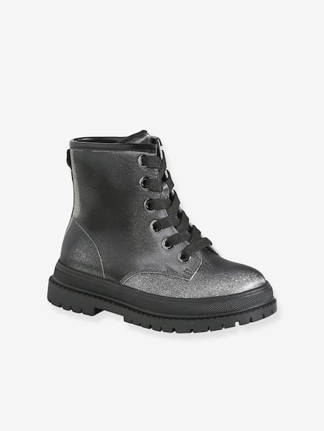 Boots fille à lacets zippées argenté 1 - vertbaudet enfant 