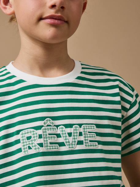 T-shirt message fille Rayure verte 3 - vertbaudet enfant 