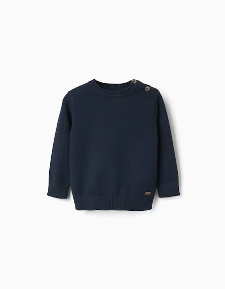 Pull en maille avec boutons sur l'épaule Bleu foncé 1 - vertbaudet enfant 